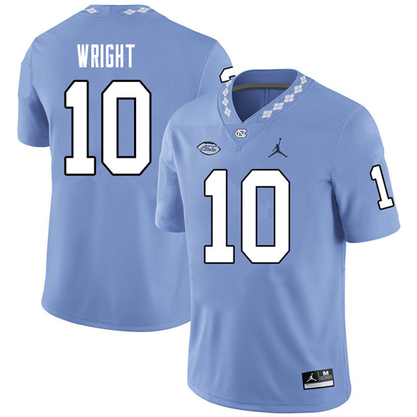 Jordan Brand Men #10 Kyle Wright North Carolina Tar Heels College Football Jerseys Sale-Carolina Blu - Click Image to Close